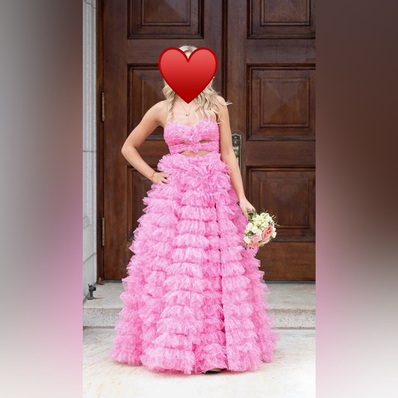 Pink Ruffled Strapless Gown - Prom - Picture 4 of 5